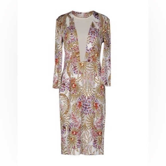 Roberto Cavalli Just Cavalli Printed Long Sleeve Mesh Dress Shoulder Slits US 2 - Picture 2 of 16